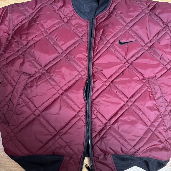 Vintage Nike Reversible Quilted Puffer Bomber Jacket Size Med 90s Swoosh Black - Picture 2 of 10